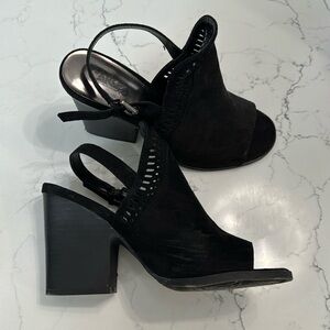 Black used Carlos Santana wedge sandals